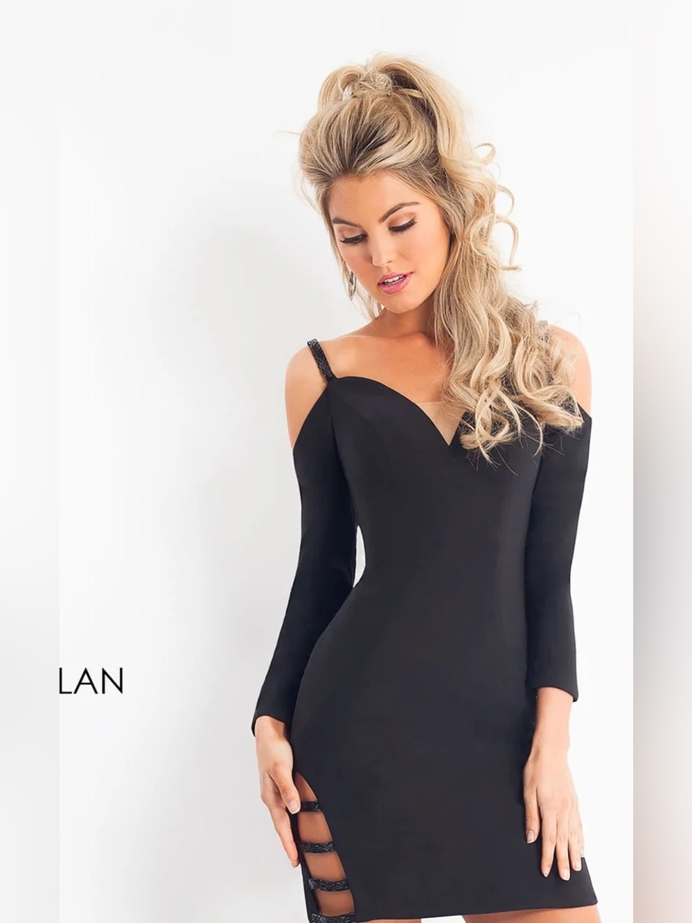 Rachel Allan Black Long-Sleeve Cold-Shoulder Bodycon Dress